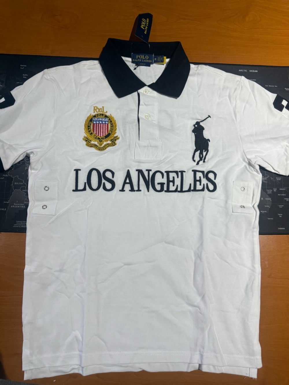 Polo by Ralph Lauren White Polo with Black Collar & Navy Embroidery